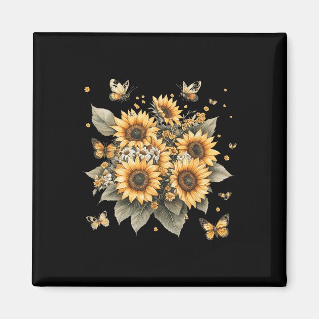 Botanical Painting Of Sunflower Bouquet  Magnet (Front)