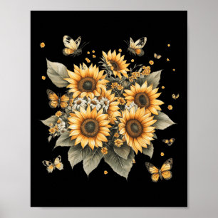 Botanical Painting Of Sunflower Bouquet  Poster