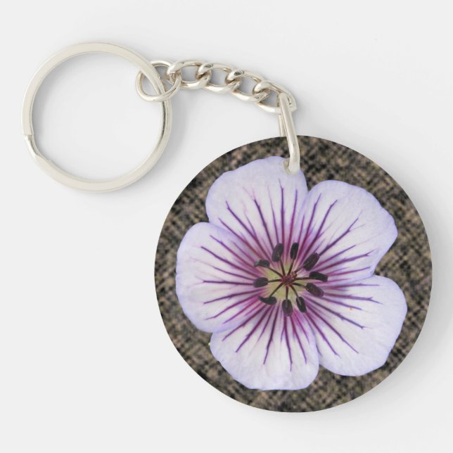Botanical Pale Blue Geranium Flower Key Ring (Front)