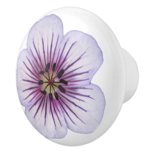 Botanical Pale Blue Geranium Flower on any Colour Ceramic Knob