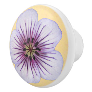 Botanical Pale Blue Geranium Flower on any Colour Ceramic Knob