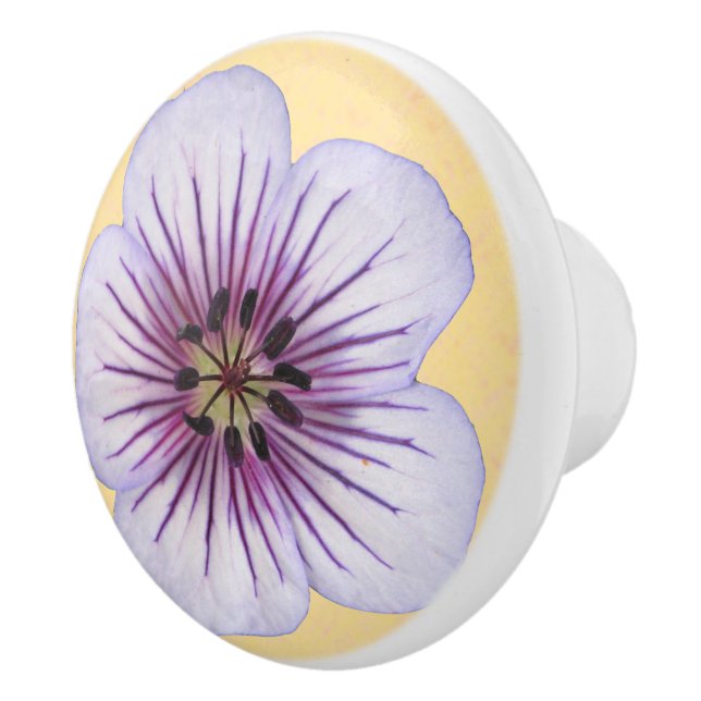 Botanical Pale Blue Geranium Flower on any Colour Ceramic Knob (Right)