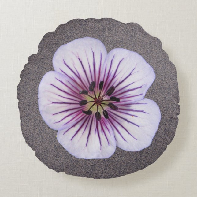 Botanical Pale Blue Geranium Flower Round Cushion (Front)