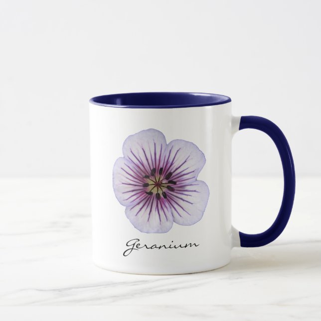 Botanical Pale Blue Geranium Flower with Name Mug (Right)