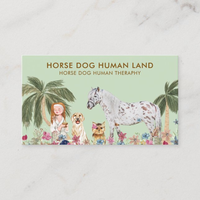 Botanical Palm HORSE DOG HUMAN THERAPHY Business Card (Front)