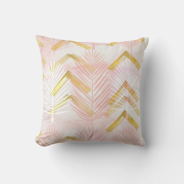 Botanical Palm Leaf Pink & Gold Cushion (Front)