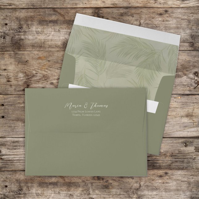 Botanical Palm Leaves Green Foliage Return Address Envelope (Creator Uploaded)