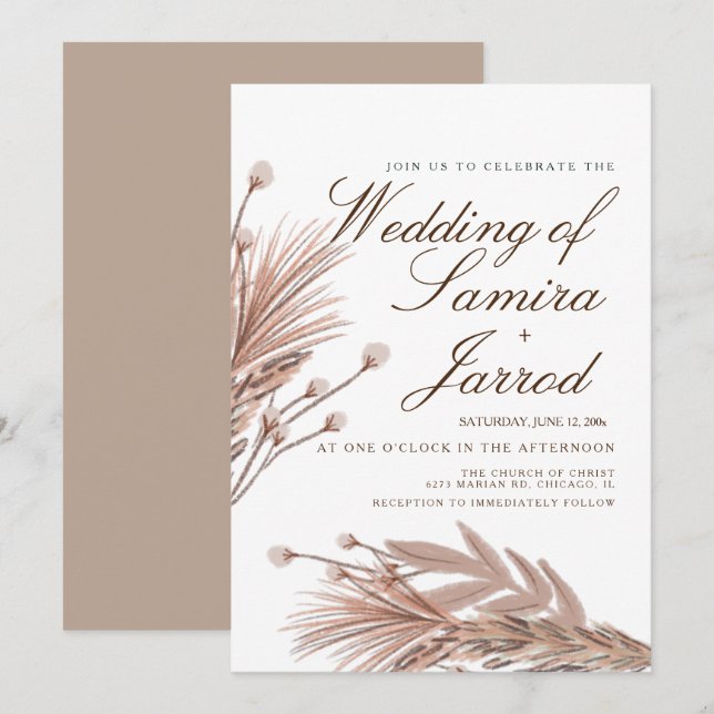 Botanical Pampas Cotton Plants  Botanical  Wedding Invitation (Front/Back)