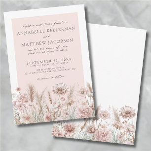 Botanical Pampas Floral Blush Pink Boho Wedding Invitation