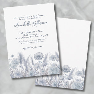 Botanical Pampas Floral Dusty Blue Bridal Shower Invitation