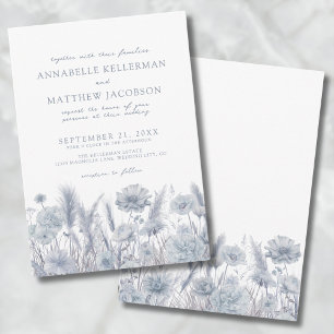 Botanical Pampas Floral Dusty Blue Wedding Invitation
