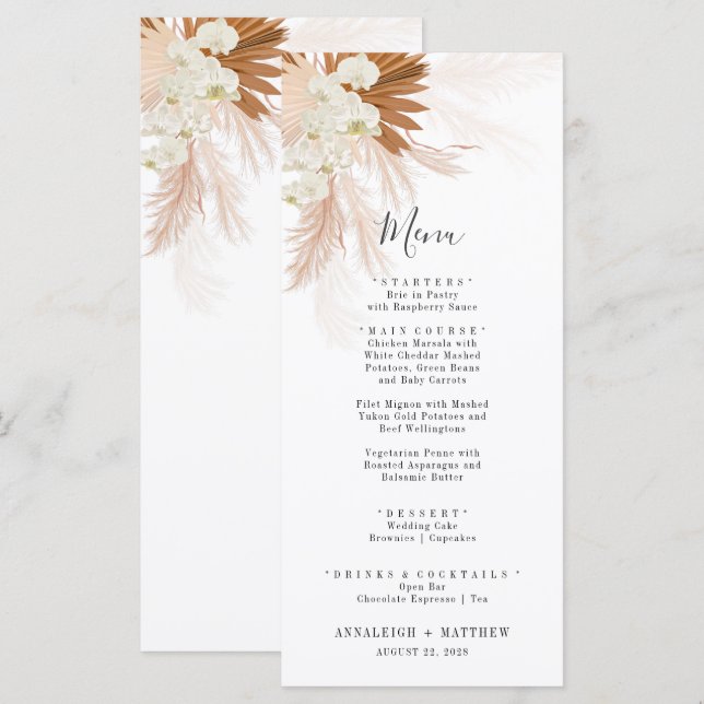Botanical Pampas Grass Desert Palms Wedding Menu (Front/Back)