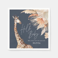 Botanical pampas grass giraffe safari navy blue