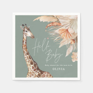 Botanical pampas grass giraffe safari sage green napkin