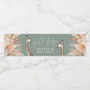 Botanical pampas grass giraffe safari sage green water bottle label