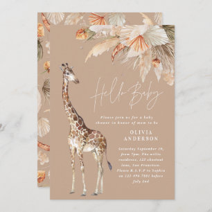 Botanical pampas grass modern giraffe safari chic  invitation