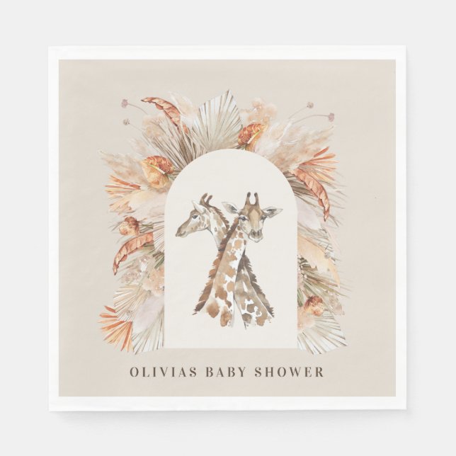 Botanical pampas grass modern giraffe safari chic  napkin (Front)