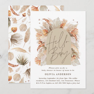 Botanical pampas grass modern rustic terracotta invitation
