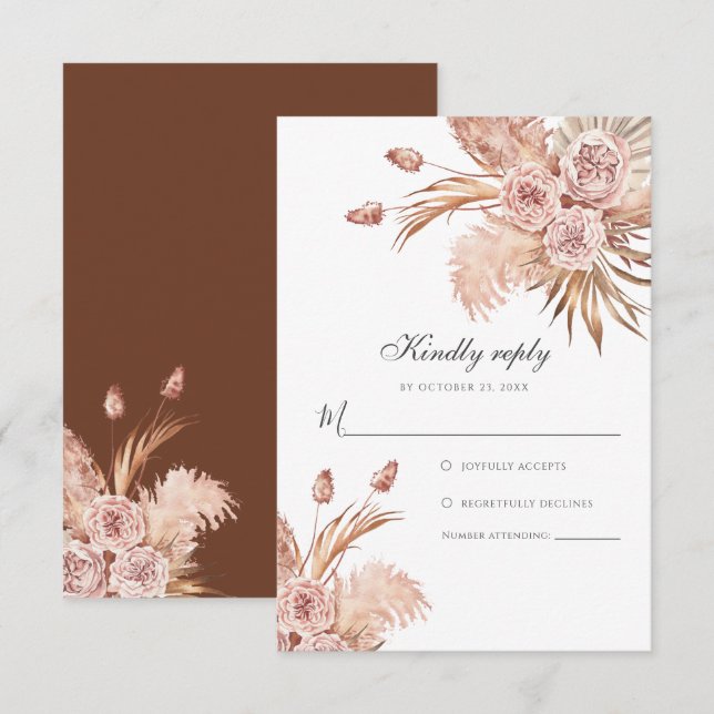 Botanical Pampas Grass Watercolor Floral RSVP Card (Front/Back)