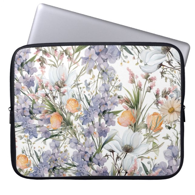 Botanical pastel colours wildflower summer floral laptop sleeve (Front)