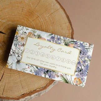 Botanical pastel colours wildflower summer floral loyalty card
