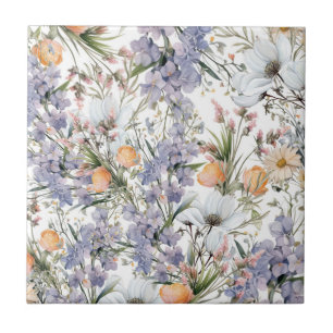 Botanical pastel colours wildflower summer floral tile