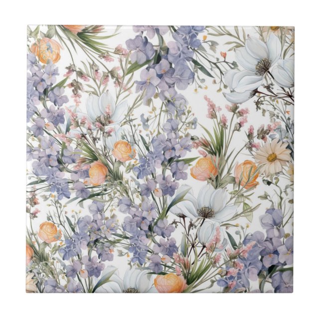 Botanical pastel colours wildflower summer floral tile (Front)