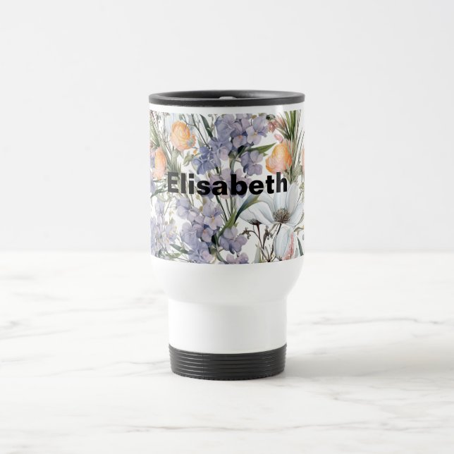 Botanical pastel colours wildflower summer floral travel mug (Center)