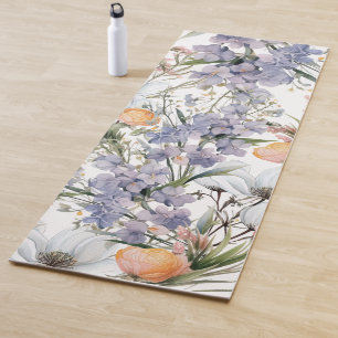 Botanical pastel colours wildflower summer floral yoga mat
