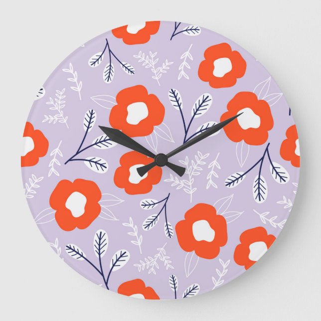 Botanical Pastel Pink: Floral Pattern Large Clock (Front)