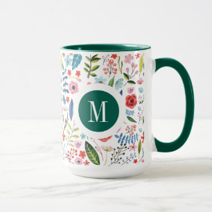 Botanical Pattern Cute Colourful Leafs & Flowers V Mug