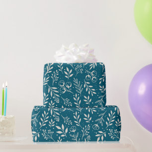 Botanical Pattern Dark Blue Wrapping Paper Roll