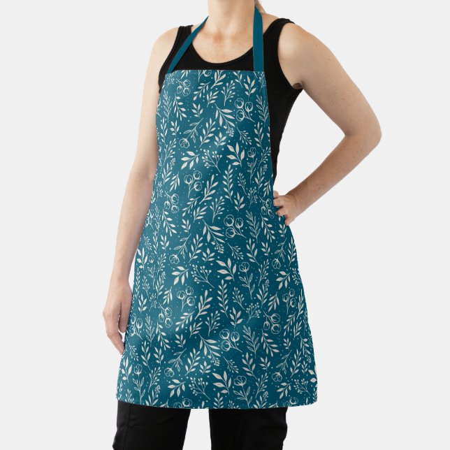 Botanical Pattern Deep Blue - Apron (Insitu)