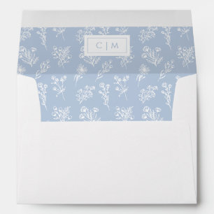 Botanical Pattern Dusty Blue w/Return Address Envelope