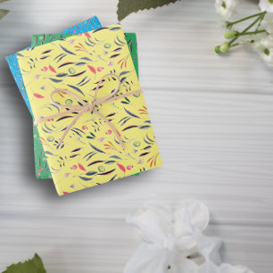 Botanical pattern green yellow blue wrapping paper