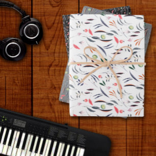 Botanical pattern leave white black wrapping paper
