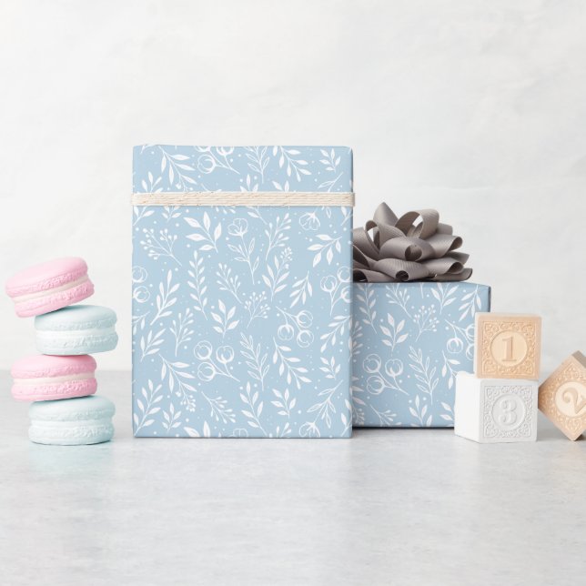 Botanical Pattern Light Blue - Wrapping Paper Roll (Baby Shower)