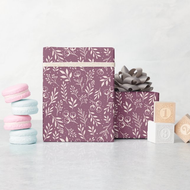 Botanical Pattern Muted Plum - Wrapping Paper Roll (Baby Shower)
