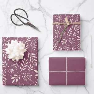 Botanical Pattern Muted Plum - Wrapping Paper Set