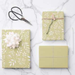 Botanical Pattern Muted Yellow Wrapping Paper Set