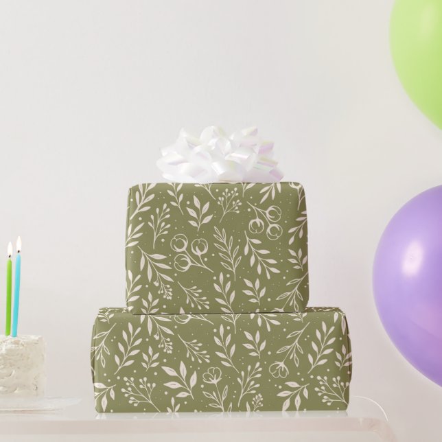 Botanical Pattern Olive Green Wrapping Paper Roll (Party Gifts)