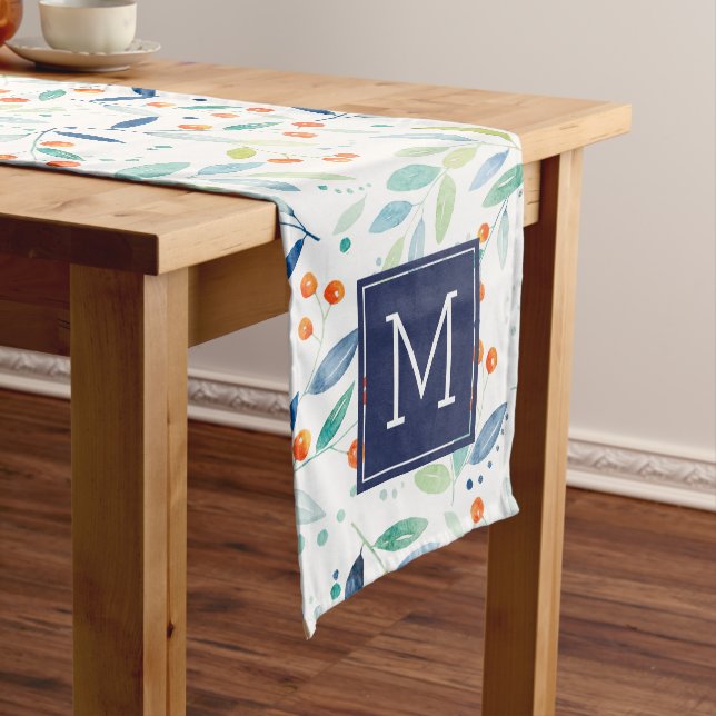 Botanical Pattern Pastel Watercolors Illustration Medium Table Runner (In Situ)