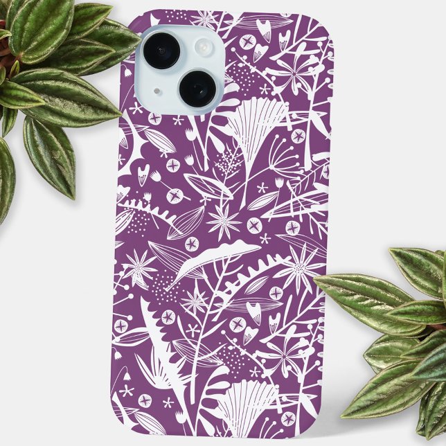 Botanical Pattern Purple Case-Mate iPhone Case (Purple and white botanical silhouette cell phone case)