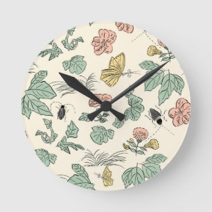 Botanical Pattern with Butterflies and Beetles Round Clock