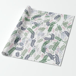 Botanical Pattern with Green Leaves red accents Wrapping Paper