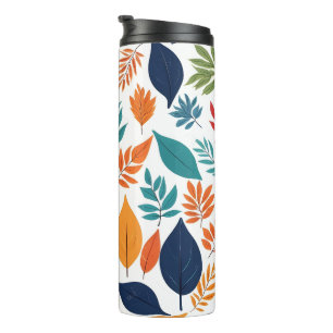 Botanical pattern with tropical leaves on white thermal tumbler