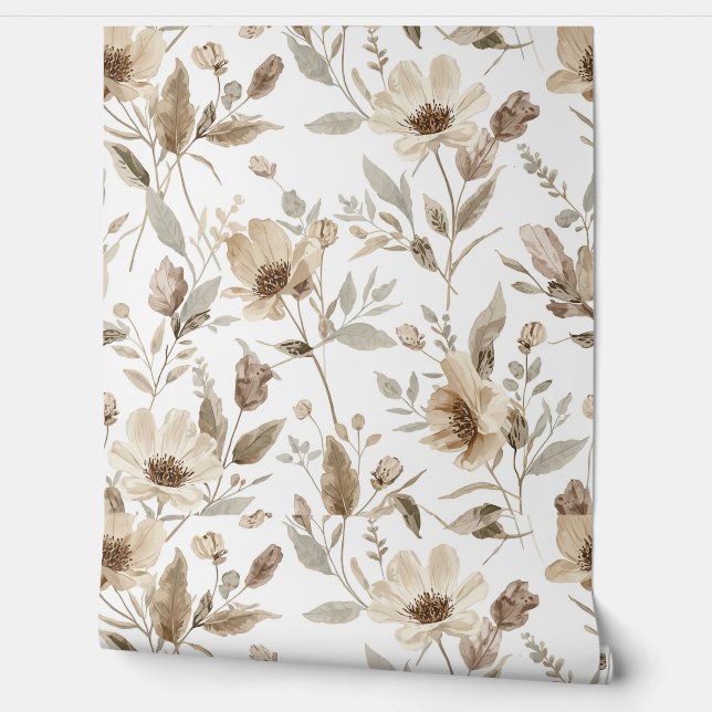Botanical Patterned Wallpaper | Floral Wallpaper  (Unrolling)