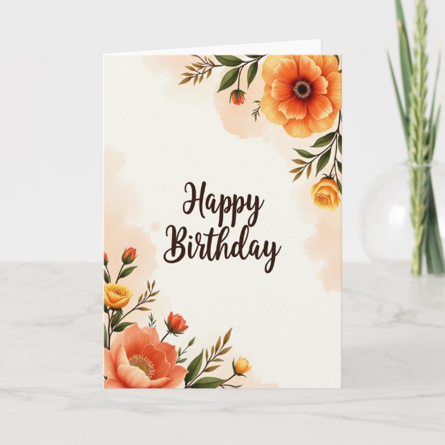 Botanical Peach Birthday Card (Front)
