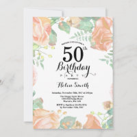 Botanical Peach Floral 50th Birthday Invitation