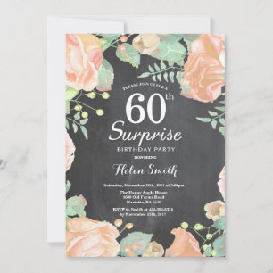 Botanical Peach Floral Surprise 60th Birthday Invitation